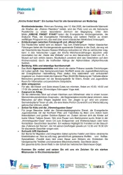 Ein Informationsblatt über eine Veranstaltung namens "Kirche findet Stadt". Es enthält Details zu Aktivitäten und Programmpunkten für verschiedene Generationen.