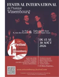 Das Bild zeigt ein Plakat für das Internationale Musikfestival in Wissembourg. Es enthält Informationen über Termine, Veranstaltungsorte und Künstler.