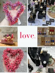 Eine kreative Auswahl an handgefertigtem Schmuck und floralen Designs. Liebevolle Accessoires in Form von Herzen und eleganten Ohrringen.