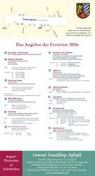 Eine Übersichtskarte mit verschiedenen Veranstaltungen und Festwirten in Edenkoben für das Jahr 2026. Die Liste enthält Details zu Angeboten und Orten, die besucht werden können.