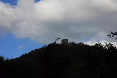 Blick zur Burgruine Lindelbrunn