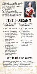 Ein Festprogramm für das Weinfest mit verschiedenen Veranstaltungen und Aktivitäten. Darunter sind Tanz, Musik und traditionelle Attraktionen.