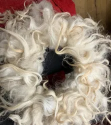 Eine große, lockige Haarpracht in hellen Farben. Die Struktur ist weich und voluminös.