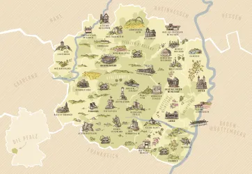 Illustrierte Karte der Pfalz und seiner Urlaubsregionen