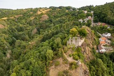 Luftaufnehme der Burgruine Falkenstein im Pfälzer Bergland