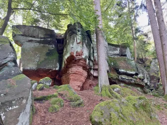 Sandsteinfelsen entlang des Prämienwanderweges Felsenwald 