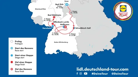 Karte der Strecke der Lidl Deutschland Tour 