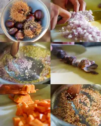 Perlgraupen-Risotto mit Marone, Kürbis und Quitte