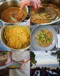 Perlgraupen-Risotto mit Marone, Kürbis und Quitte