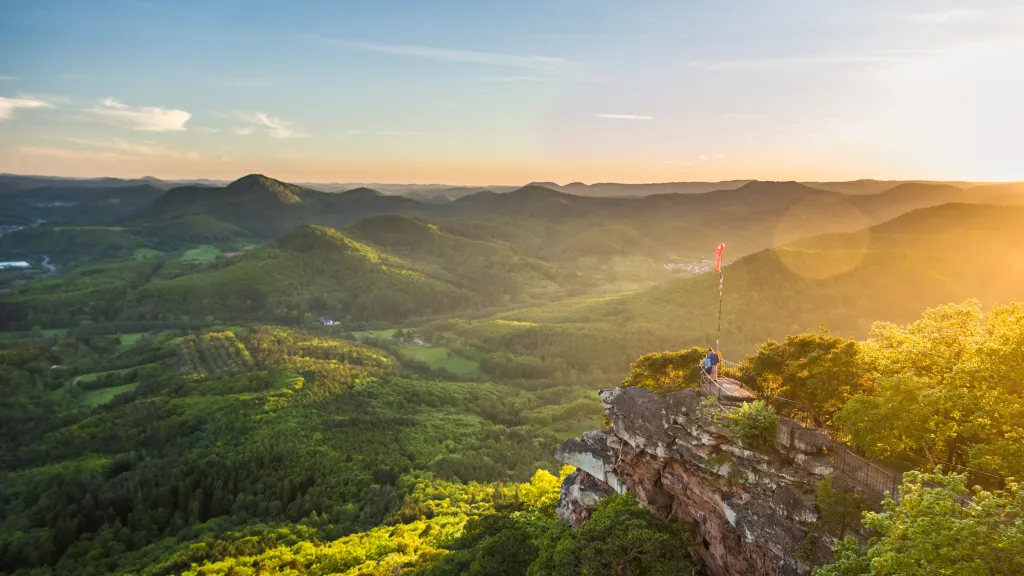 Aussicht am Orensfels über den Pfälzerwald