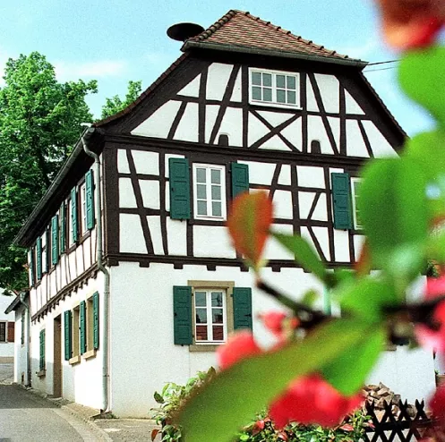 Außenansicht des historischen Schulgebäudes in Schönborn