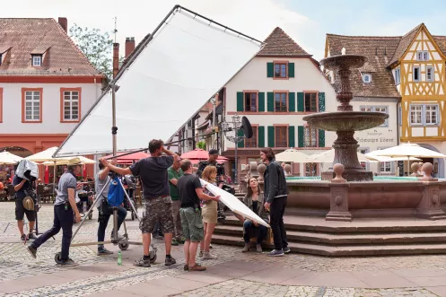 Dreharbeiten auf dem Marktplatz in Neustadt