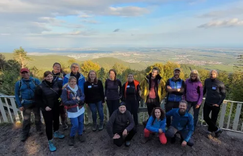 Ausblick Kalmit auf die Rheinebene vom Pfälzer Weinsteig