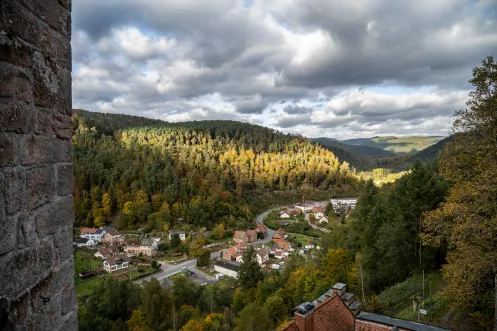 Ausblick von der Burg Spangenberg ins Elmsteiner Tal