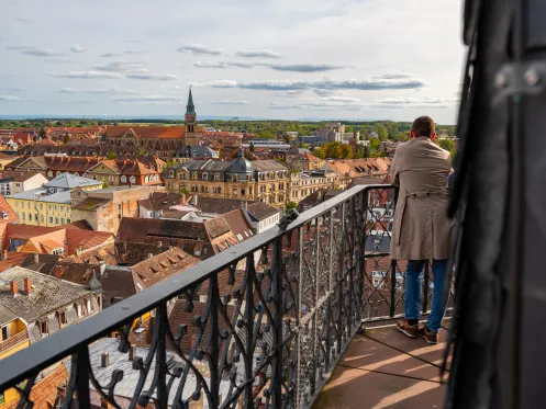 Ausblick aus der Türmerwohnung der Stiftskirche Landau