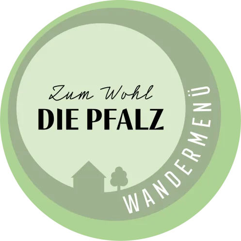 Das Logo zum Wandermenü Pfalz in grün mit dem Logo "Zum Wohl die Pfalz".