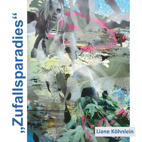 Ein buntes, abstraktes Kunstwerk mit verschiedenen Formen und Farben. Es zeigt eine Mischung aus natürlichen Elementen und grafischen Mustern.
