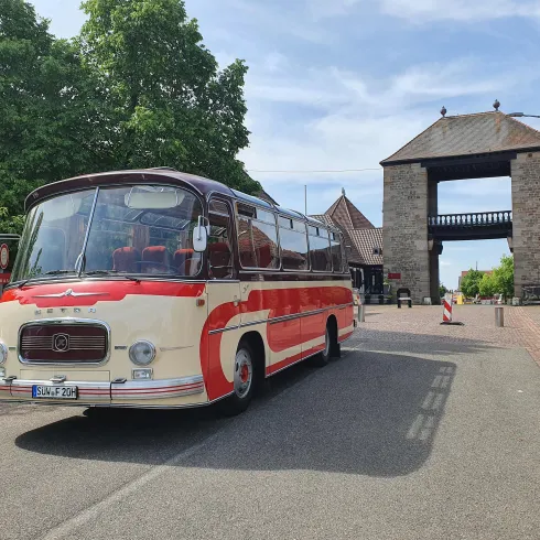 Oldtimerbus am Weintor (© Tourismusverein Bad Bergzabern)