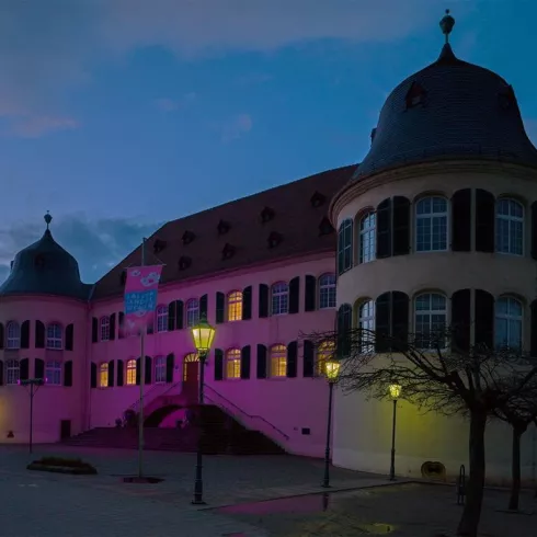 rosa Leuchten am Schloss (© Archiv TI Bad Bergzabern)