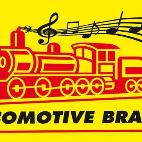 Ein rotes Lokomotiv-Logo auf gelbem Hintergrund. Über der Lokomotive sind Musiknoten abgebildet.