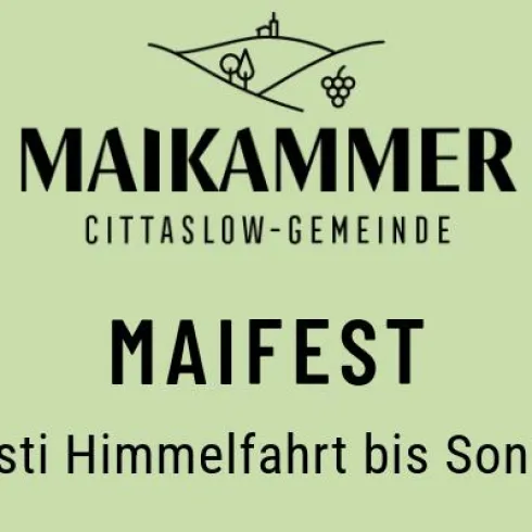 Ein Plakat für das Maifest in Maikammer. Es lädt ein zu Wein, Kultur und Erlebnissen im historischen Ortskern.