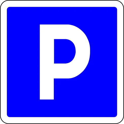 Ein blaues Parkplatzschild mit dem Buchstaben „P“ in weiß. Es zeigt an, dass hier Parkmöglichkeiten vorhanden sind.