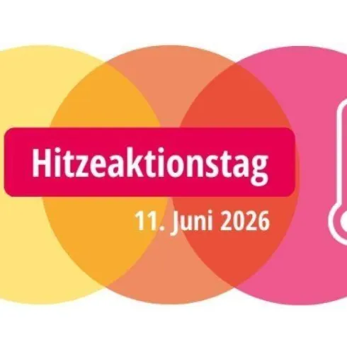Ein grafisches Design für den Hitzaktionstag mit einem Thermometer-Symbol. Das Datum ist der 11. Juni 2026.