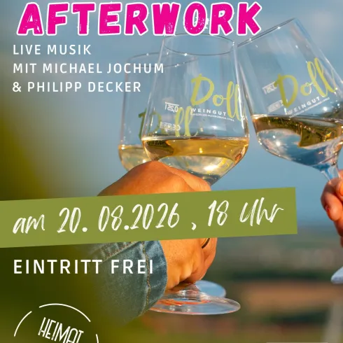 Ein Werbeplakat für eine Sommer-Nacht-Afterwork-Veranstaltung. Es zeigt zwei Gläser Sekt und die Informationen über Live-Musik und den Eintritt.