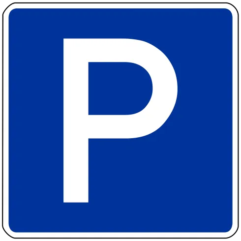 Ein Parkplatzschild in Blau mit einem großen weißen "P". Es deutet darauf hin, dass hier das Parken erlaubt ist.