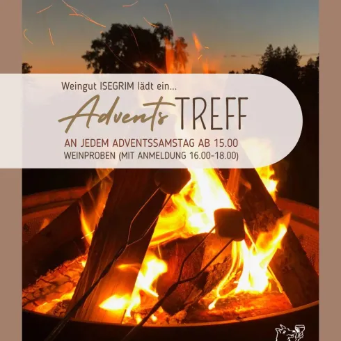 Ein gemütliches Adventstreffen bei Weingut ISEGRIM mit einem Lagerfeuer. Es werden Weinproben angeboten, die sich nach vorheriger Anmeldung genießen lassen.