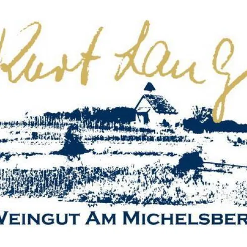 Ein Logo des Weinguts Am Michelsberg mit einer zeichnerischen Darstellung einer Weinlage. Darunter steht der Schriftzug "Kurt Lang".