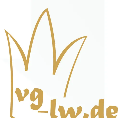 Ein einfaches, grafisches Logo mit einer stilisierten Krone. Der Schriftzug „vg_lw.de“ ist in goldener Farbe.