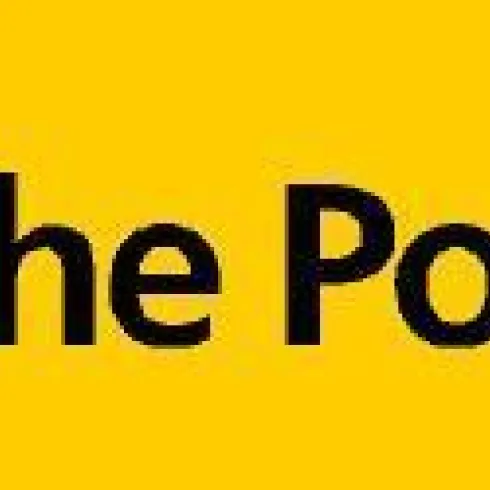 Ein gelbes Logo der Deutschen Post. Es zeigt den Namen "Deutsche Post" und ein stilisiertes Symbol.