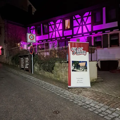 Weingut Nerding Frankweiler rosa erleuchtet