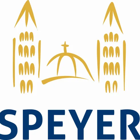 Ein einfaches Logo mit dem Text "SPEYER". Es zeigt stilisierte Türme in Goldfarbe über dem Schriftzug.