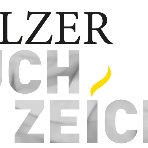 Ein Logo mit dem Text "PÄLZER RAUCH ZEICHEN". Es enthält eine stilisierte Rauchfahne in Gelb.