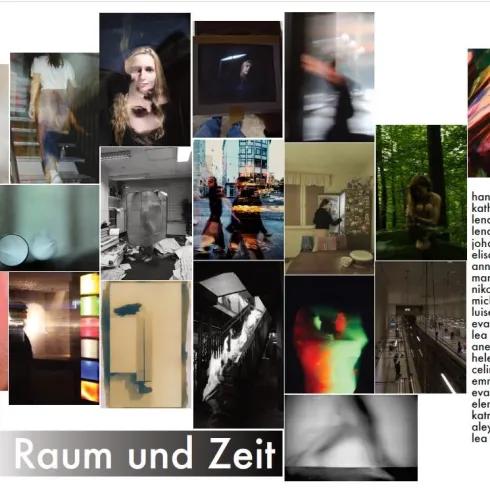 Eine Collage aus verschiedenen Fotografien, die unterschiedliche Szenen und Stimmungen zeigen. Die Bilder thematisieren Raum und Zeit in kreativer Weise.