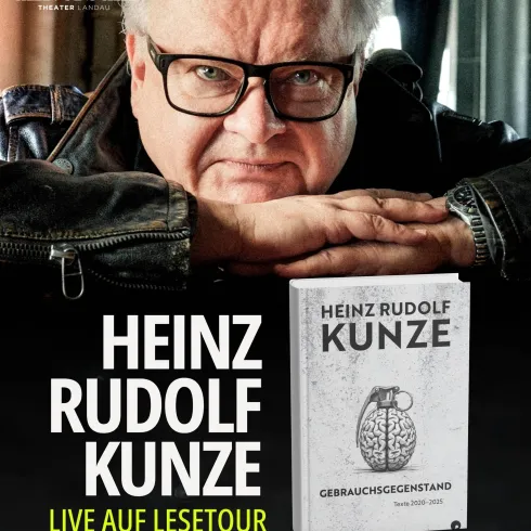 Ein Plakat für eine Lesetour von Heinz Rudolf Kunze. Das Datum ist der 09.05.26 mit Einlass um 19 Uhr und Beginn um 20 Uhr.