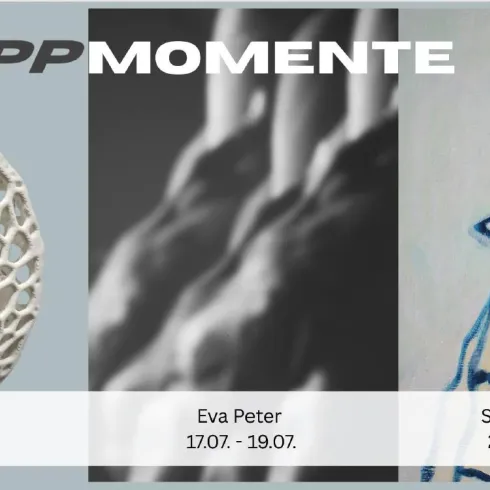 Eine Ausstellung mit dem Titel "KippMomente", die drei Kunstwerke von Jonas Saling, Eva Peter und Sofie Englisch zeigt. Die Daten der Ausstellung sind vom 10. bis 26. Juli.