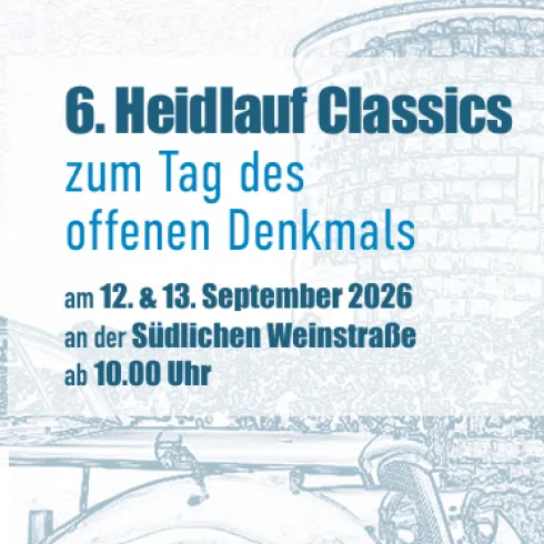 Ein Werbeplakat für die 6. Heidlauf Classics, die am 12. und 13. September 2026 stattfinden. Die Veranstaltung findet an der Südlichen Weinstraße ab 10:00 Uhr statt.