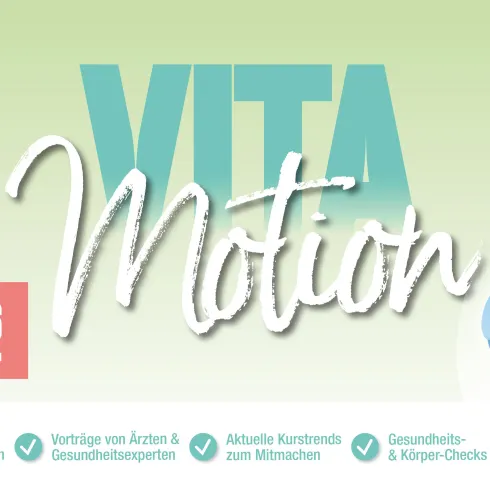 Ein Werbebanner für die Veranstaltung "Vita Motion" am 11. April 2026 in Landau. Es werden Gesundheitsmesse, Vorträge und Körper-Checks angeboten.