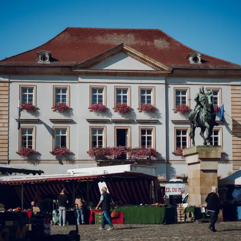 Landaus Wochenmarkt vor dem Rathaus