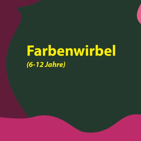 Ein farbenfrohes Design mit dem Titel "Offenes Atelier". Der Kurs richtet sich an Kinder im Alter von 6 bis 12 Jahren.