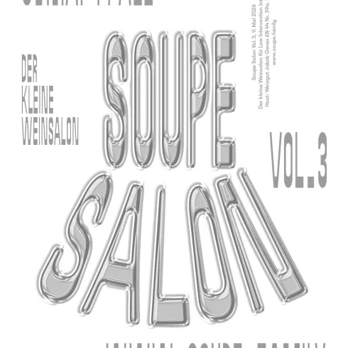 Eine grafische Darstellung für ein Event mit dem Titel "Soupe Salon Vol. 3". Das Datum und der Veranstaltungsort sind ebenfalls aufgeführt.
