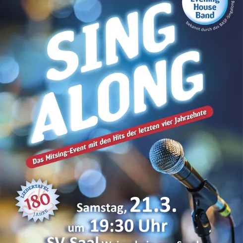 Plakat SingAlong das Mitsing-Event mit den Hits der letzten vier Jahrzehnte