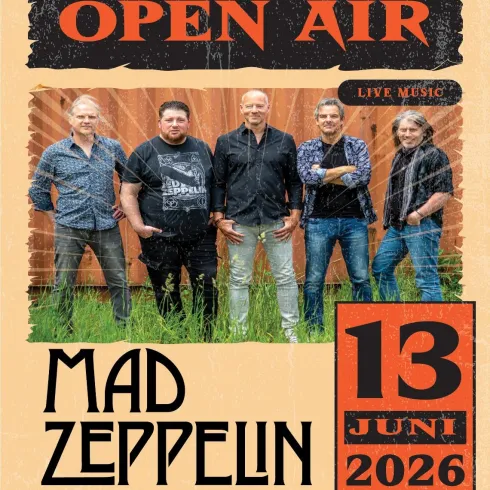 Ein Plakat für ein Open-Air-Konzert mit der Tribute-Band Mad Zeppelin. Das Event findet am 13. Juni 2026 in Hauenstein statt.