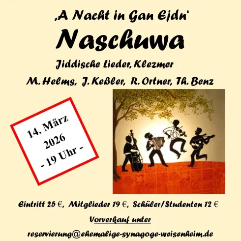 Plakat Konzert Naschuwa mit einem gemalten Bild von vier Musikern