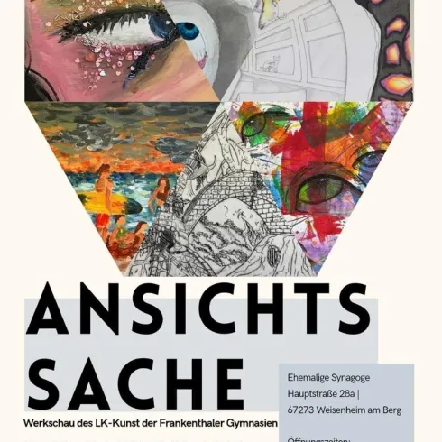 Plakat der Ausstellung ANSICHTSSACHE in der ehem. Synagoge in Weisenheim/Bg.