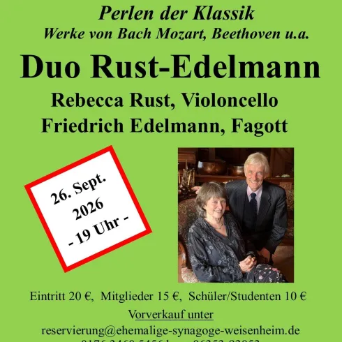 Plakat zum Konzert "Perlen der Klassik" mit dem Duo Rust-Edelmann