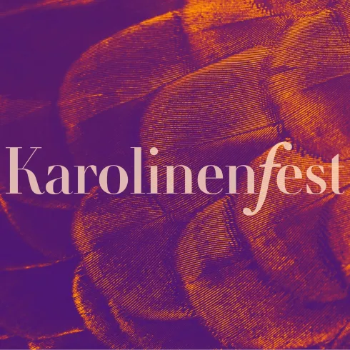 Ein kreatives Design mit dem Schriftzug "Karolinenfest". Der Hintergrund zeigt ein strukturiertes Muster in warmen Farbtönen.
